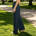 thumbnail image 5 of JSROAC Wide Leg Pants for Womens Smocked High Waist Dressy Casual Trousers Tie Front Solid Color Gauze Lounge Pants With Pockets Fall Fashion, 5 of 6