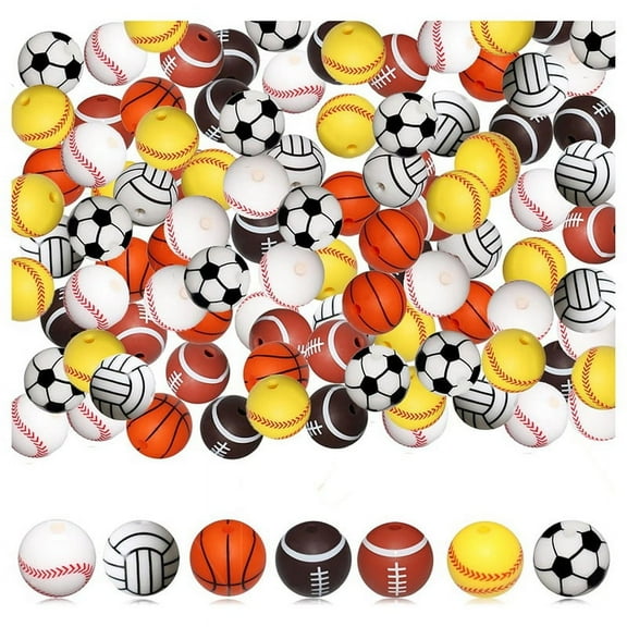 100 Pcs Silicone Sports Beads 15mm for DIY Keychains, Necklaces - Safe, Multifunctional Craft Beads,100 x Beaded,Multicolor