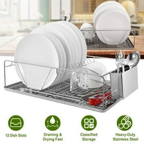Moclever Kitchen Dish Drying Rack, 16.5×12.4x4.9in Stainless Steel Storage Rack with Chopstick Holder Rrustless Drainboard Holder, Silver