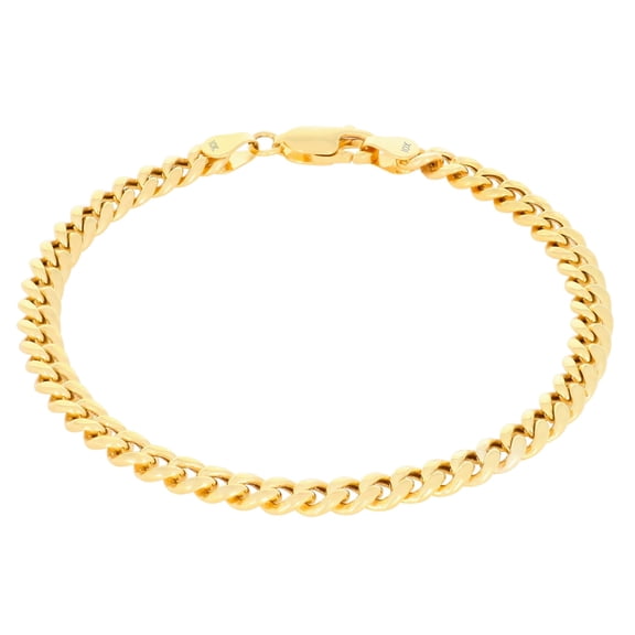 Nuragold 10k Real Yellow Gold Miami Cuban Lightweight Link 4.5mm Chain Bracelet (7"-9") Italian Jewelry for Men & Women