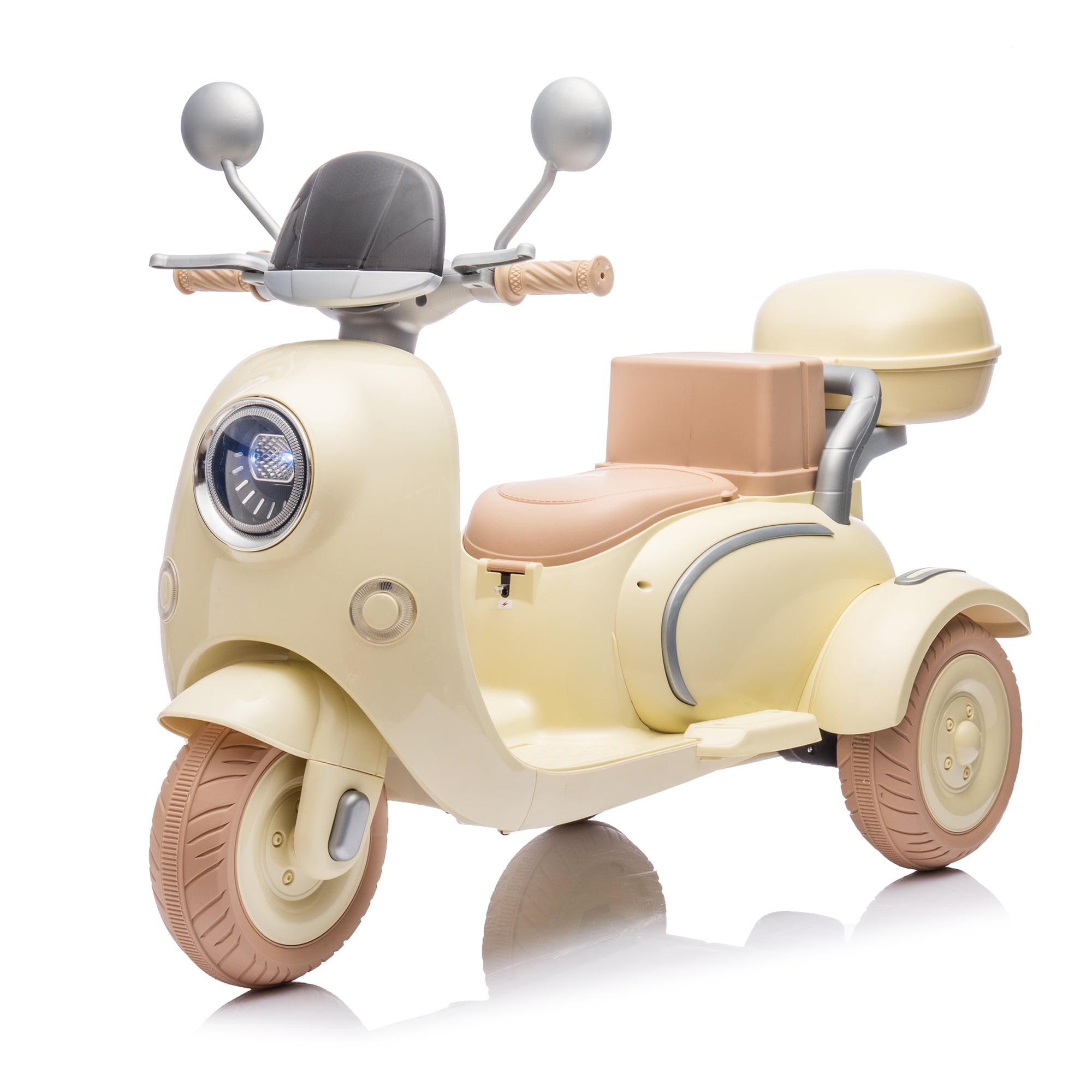 Ambifirner 12V Two-seater Ride On Level Up Electric Motorcycle,2wd,Three-wheel Toy w/Music,Bluetooth,USB,Portable Storage Hooks&Oversized Trunk,LED Headlight