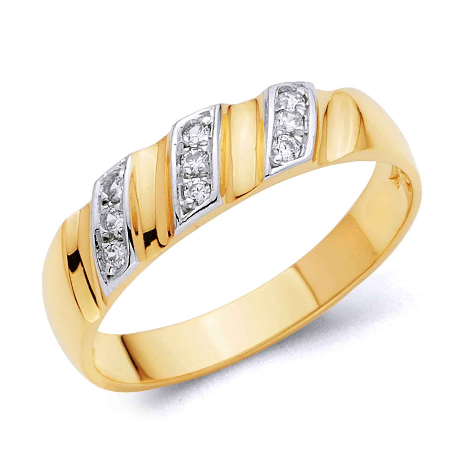 Wellingsale Mens Solid 14k Two 2 Tone White and Yellow Gold Polished CZ Cubic Zirconia Wedding Band 