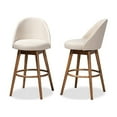 thumbnail image 3 of Baxton Studio Carra Mid-Century Modern Light Beige Fabric Upholstered Walnut-Finished Wood Swivel Bar Stool Set of 2, 3 of 7