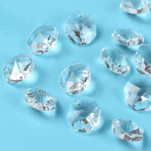 100-14MM AB AAA 2 HOLE CLEAR OCTAGON CRYSTAL GLASS BEADS CHANDELIER