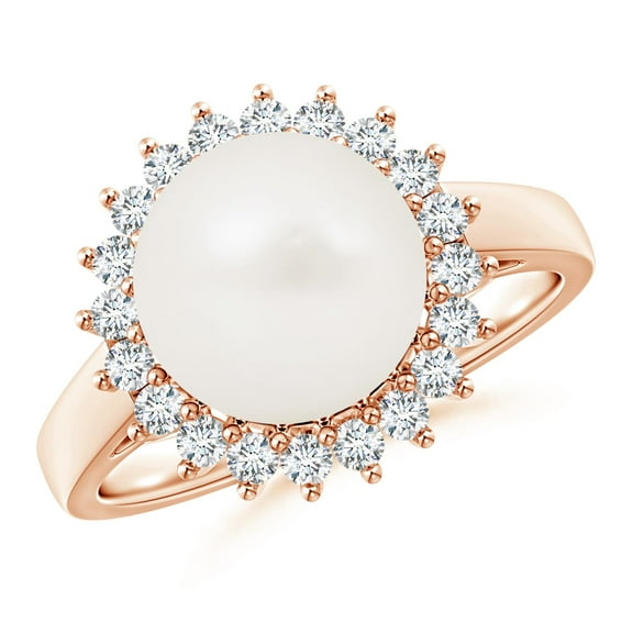 ANGARA Freshwater Cultured Pearl Ring with Floral Halo in 14K Rose Gold for Women | June Birthstone, Birthday, Anniversary, Jewelry Gift for Women | Natural Pearl Ring