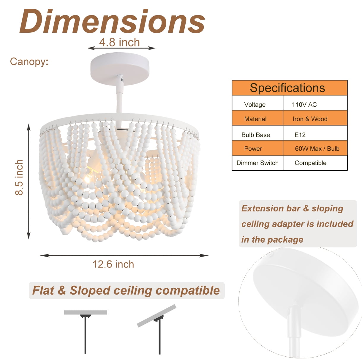 Imeshbean 3-Light Boho Wooden Draped Bead Chandelier