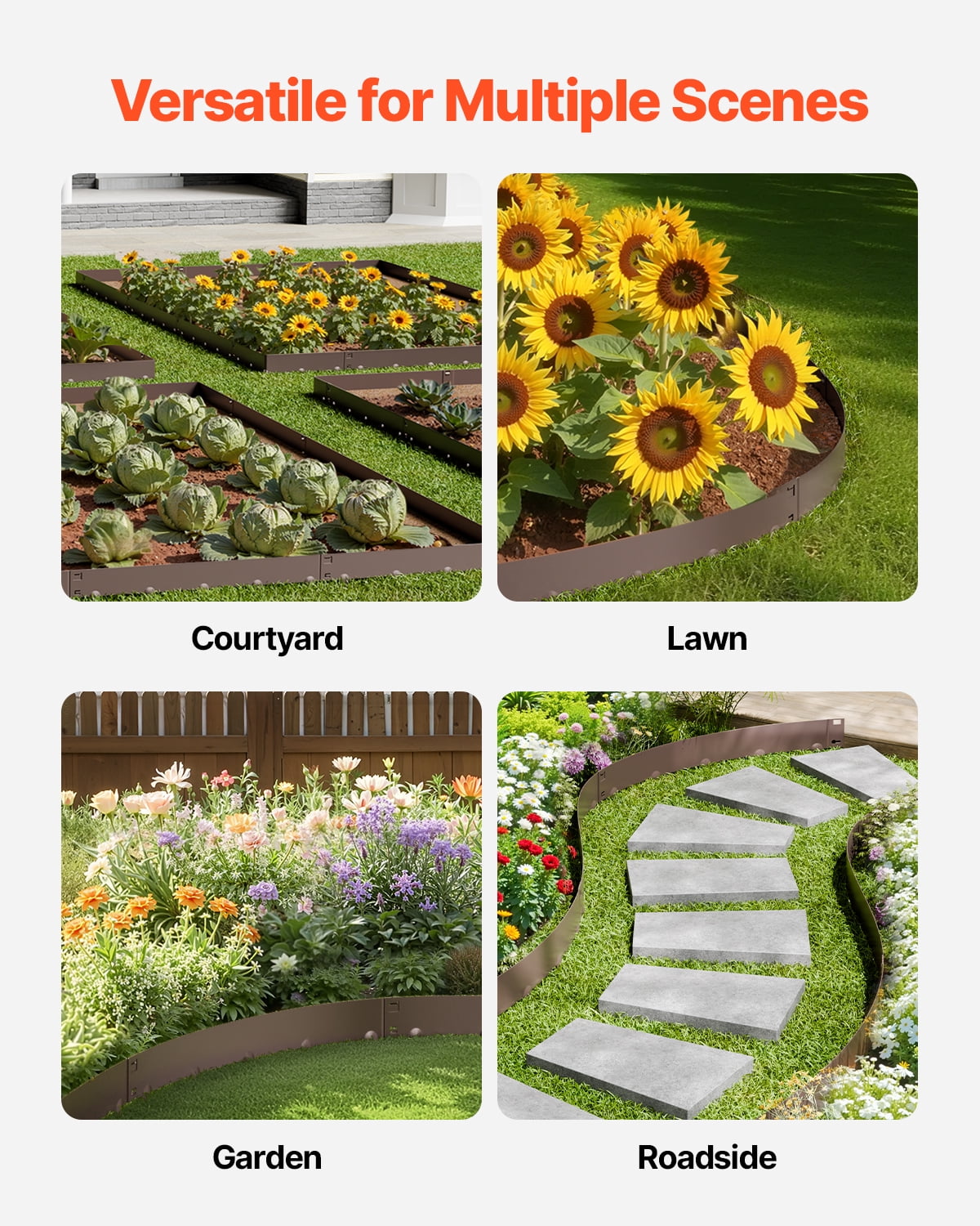VEVOR Steel Landscape Edging, 5 Packs 39 x 4 in Rust-Resistant Metal Landscape Edging, Bendable Garden Edging Border, Heavy Duty Lawn Edging, Easy-to-Install, Flower Bed Yard Pathway Divider Brown
