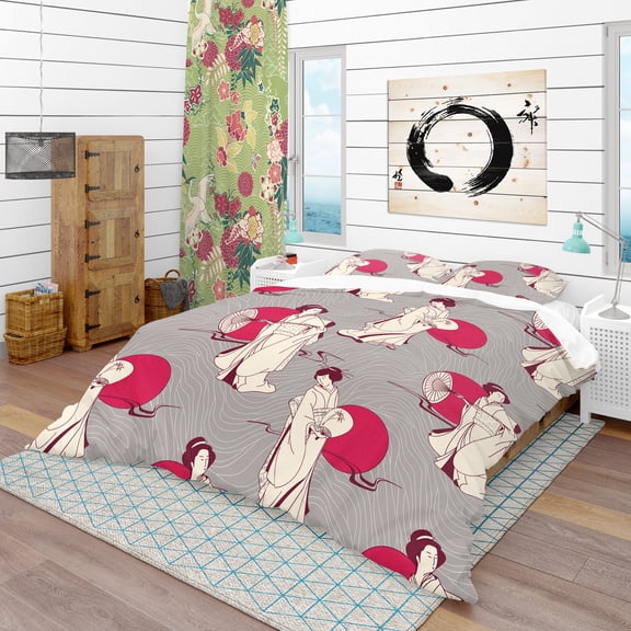 Designart 'Traditional Japanese Geisha' Oriental Duvet Cover Set
