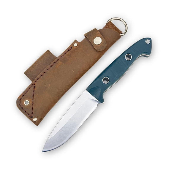 9.06'' Full-Tang D2 Steel Fixed Blade Knife, Teal G10 Handle & Leather Sheath for Camping Hiking