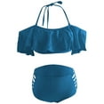 thumbnail image 1 of Pxiakgy bikini sets for women Large Size Split Swimsuit Bikini Split Swimsuit Off Shoulder Split Beach Bikini With Ruffled Edge swim suits for women Blue + S, 1 of 3