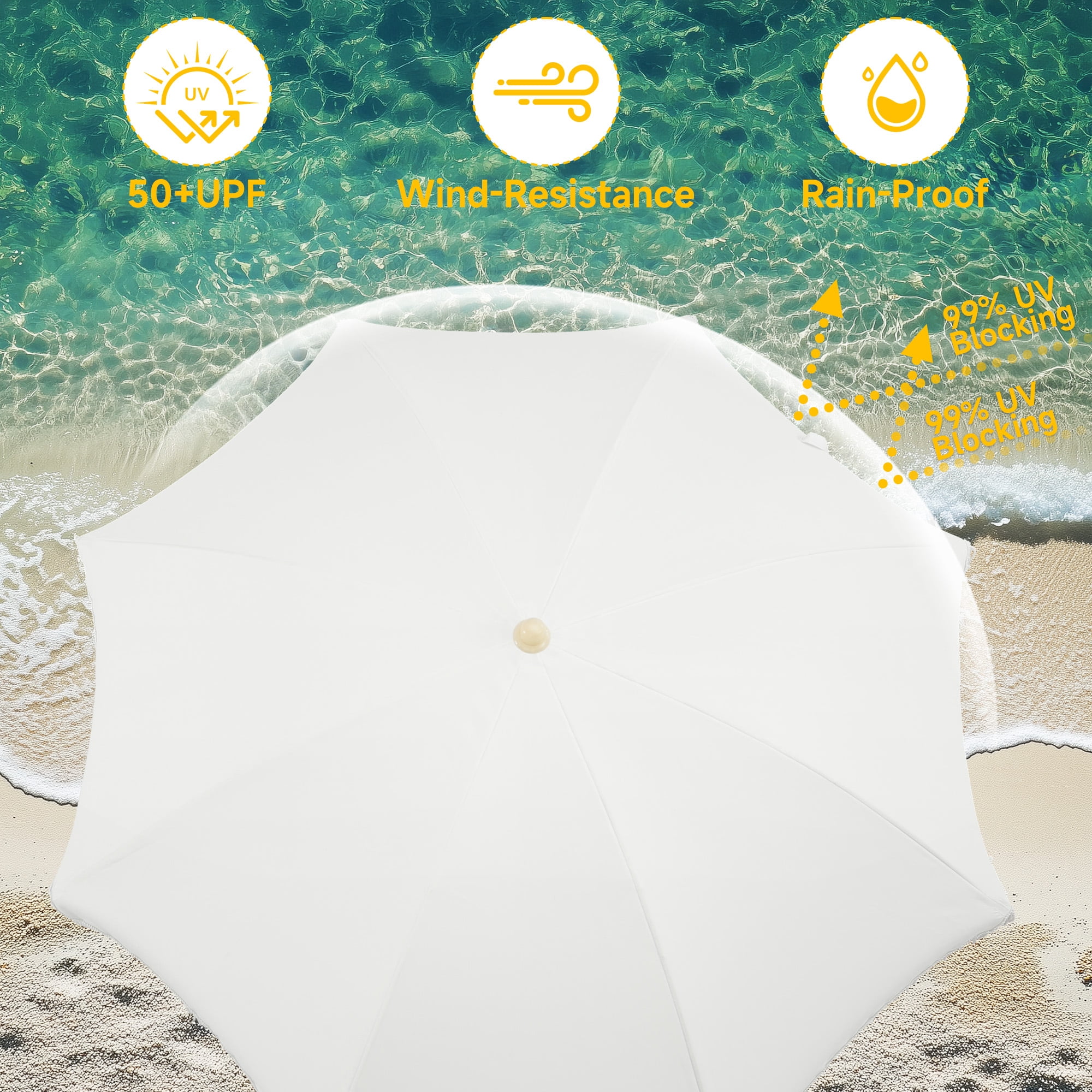 7FT Boho Patio Umbrella with Fringe, UPF50+ Outdoor Umbrella with Fiberglass Ribs and Push Button Tilt, Tassels Umbrella for Beach, Terrace, Picnic