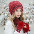 thumbnail image 6 of Women's Fleece Lined Knit Hat Set, Korean Style Pom Pom Beanie with Ear Flaps, Warm Winter Hat with Fingerless Gloves, Cuffed Knit Cap, Winter Accessory Set, Cute Knit Set Red, 6 of 10