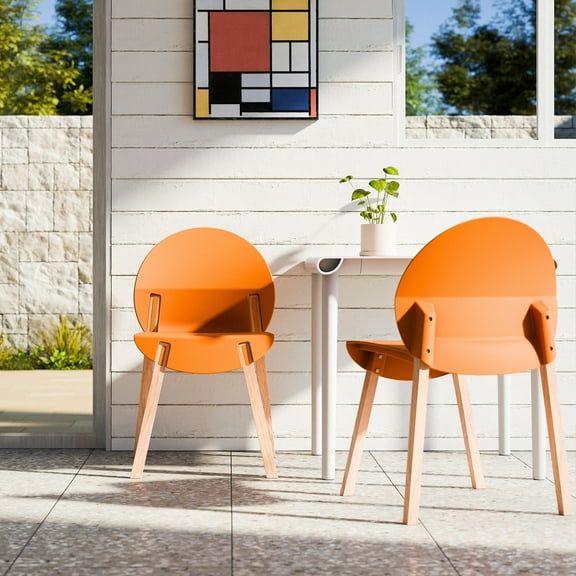 4-Pack Tropical Orange Dining Chairs with Red Oak Wood Legs & PP Seats – Indoor Dining & Living Room Set, Waterproof, Non-Slip, Ergonomic Design