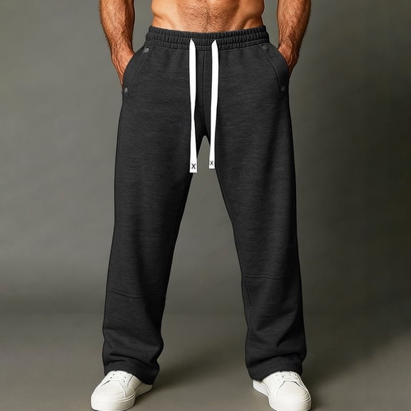 Elvqul Sweatpants with Pockets for Men Elasitc Waist Atheletic Pants Drawstring Workout Lightweight Running Mens Pants Open Bottom