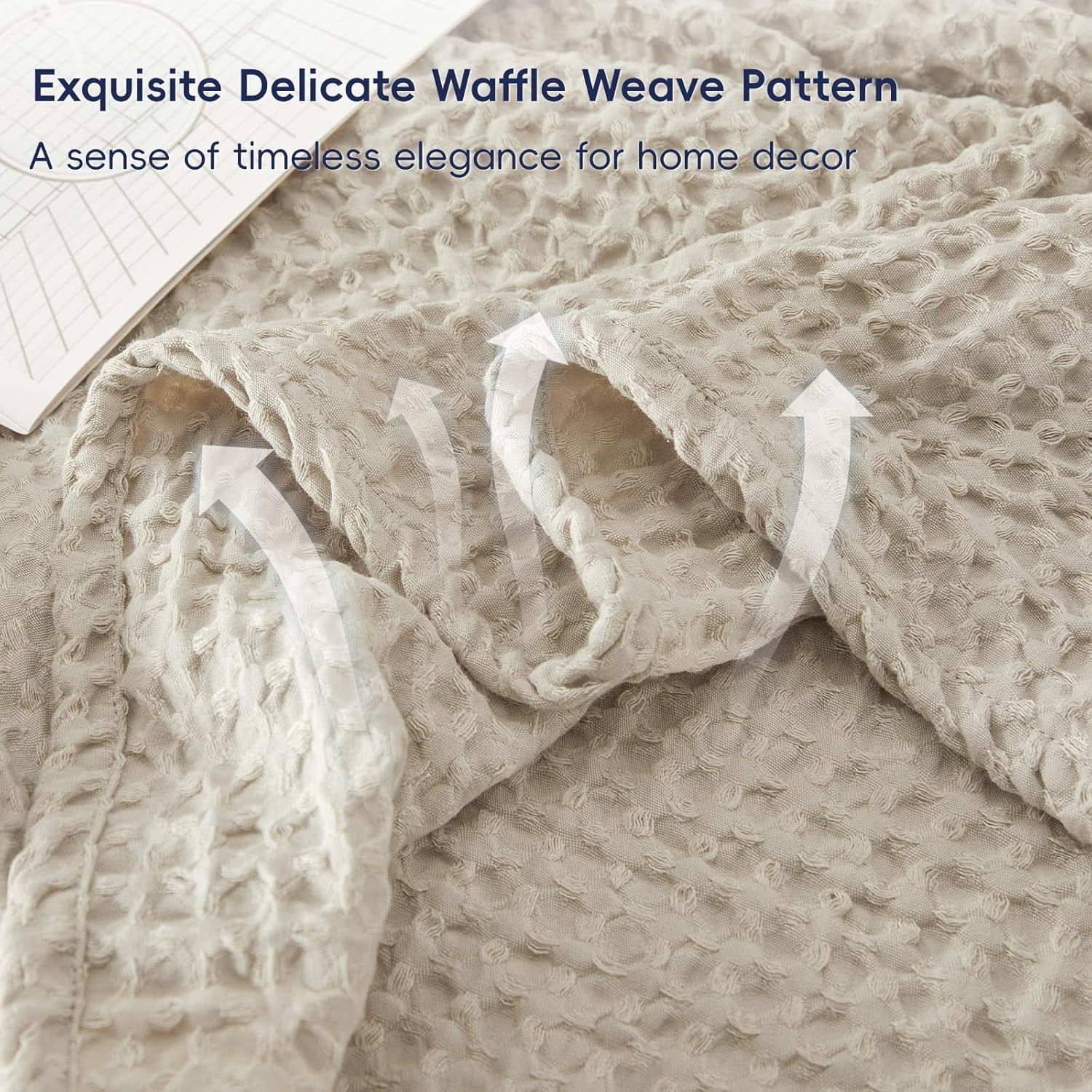 PHF Ultra Soft Waffle Weave Blanket Queen Size, Washed Lightweight Summer Breathable Blankets for Hot Sleeper, Linen, 90x90 inches