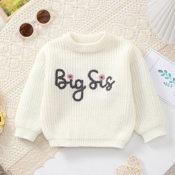 RTKFRFLM Baby Girls Knit Sweater Letter Print Round Neck Soft Pullover Cardigan White 6-9 Months