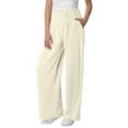 thumbnail image 2 of FUNUONY Wide Leg Pants Woman Pull On Stretchy Work Dress Pants High Waisted Business Casual Trousers Slacks Solid Color Straight Loose Yoga Pants Streetwear Stretchy Baggy Joggers Pants Beige L, 2 of 9