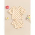 thumbnail image 2 of Bagilaanoe 2pcs Newborn Baby Girl Shorts Set Short Sleeve Checkerboard Print T Shirt Tops + Shorts 6M 12M 18M 24M Infant Casual Summer Clothes, 2 of 7