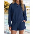 thumbnail image 5 of Women's 2 Piece Sets Long Sleeves Top Shorts Casual Trendy Outfits Navy Blue XXL, 5 of 9