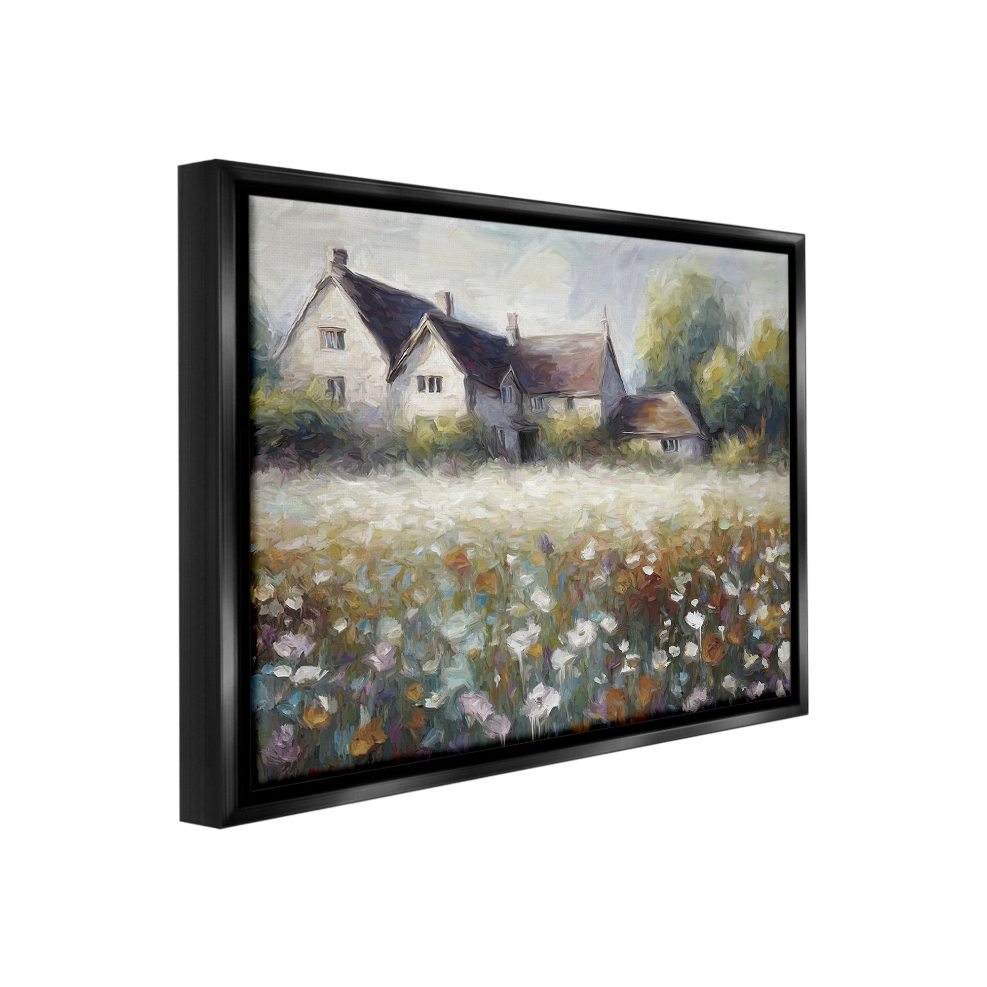 Stupell Industries Traditional Farmhouse Meadow Landscape Painting Black Floater Framed Canvas Art Print Wall Art, 31 x 25