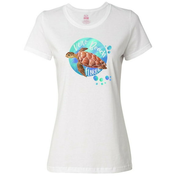 Inktastic Vero Beach, Florida Swimming Sea Turtle with Bubbles Women's T-Shirt