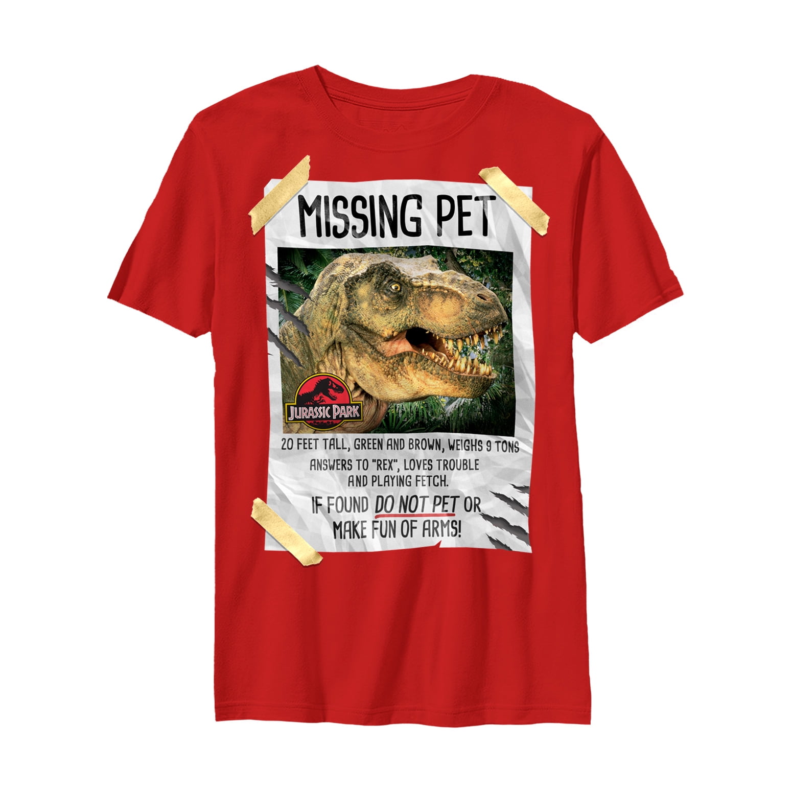 Boy's Jurassic Park T. Rex Missing Pet  Graphic Tee Red Large