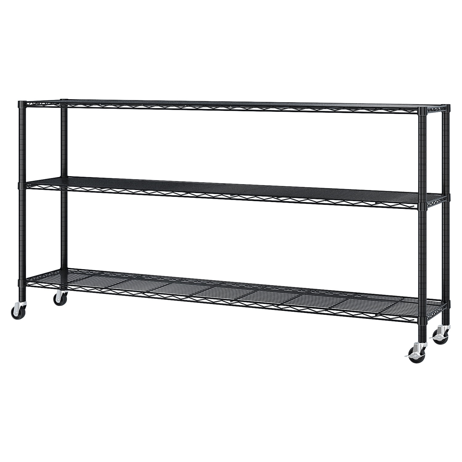 6-Tier Modular Adjustable Storage Shelving Unit Black Powder-Coated Iron Heavy Duty Rack with Locking Casters & Leveling Feet for Warehouse Garage Retail Home