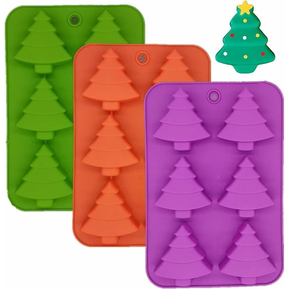 Festive 3 - Pack Christmas Tree Silicone Molds Set: 6 - Cavity Trays for Holiday Treats & More (Red, Green, Purple)!