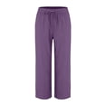 thumbnail image 3 of Wide Leg Pants for Women Loose Pocketed Linen Pants Women Purple XL, 3 of 9
