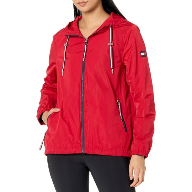 Cortavientos Tommy Hilfiger para mujer OW, color rojo, talla M