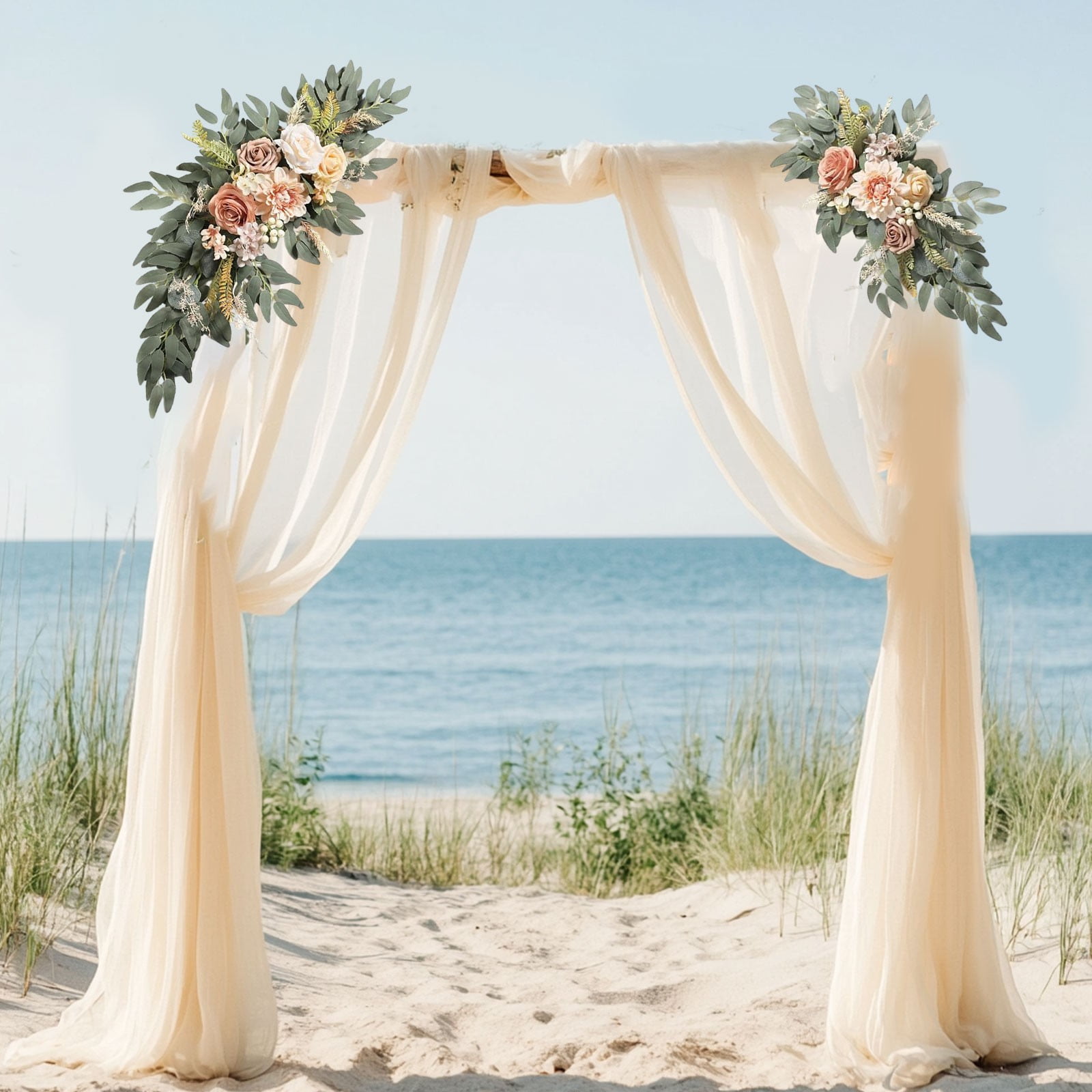 Wzzjkit Artificial Wedding Arch Flowers Kit Pack of 2, Arch Flowers Hanging Silk Flowers Arrangement Ceremony Spring Fake Rose Arbor Background Floral Party Outdoor Decor