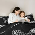 thumbnail image 5 of Homewish Cheetah Leopard Print Bedding Comforter Set 7pcs, Chic Black Grey Ribbon Queen Bedding Sets, Fashion Princess Style Reversible Queen Sheet Sets, Microfiber Bedroom Decor, 5 of 8