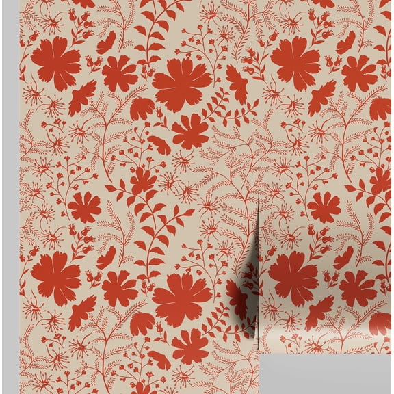 S4sassy Removable Nature-inspired Waterproof Wall Wrap, Finish Wallcover, Botanical Contact Paper for Walls, Cabinets, Dresser, Self Adhesive Vinyl Wallpaper Roll - Orange (25"x120")