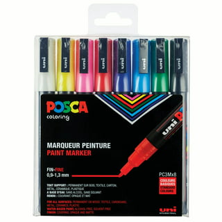 ACEPORTE Posca Paint Marker Pen, 10 Gold Pen Set (PC1M.25) - Extra Fine Point - Odorless Water Resistant Pen Maker, with Original Sticky Notes