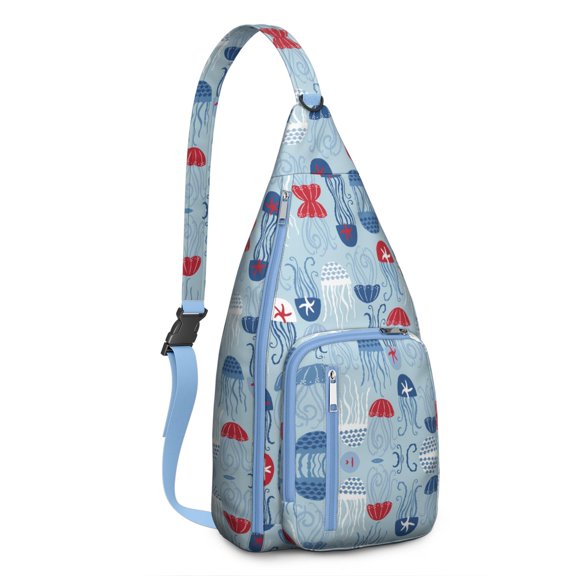 4-Pockets Cross Body Bags for Woman Men,Cute Sea Life Sling Bag Chest Bag with Adjustable Strap Women's Crossbody Bags for Outdoors Hiking Traveling