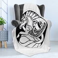thumbnail image 4 of Celtic Soft Flannel Fleece Throw Blanket, Druidic Astronomical of Unicorn Water Horse in Circle Pattern Artwork, Cozy Plush for Indoor and Outdoor Use, 60" x 80", Black and White, by Ambesonne, 4 of 5