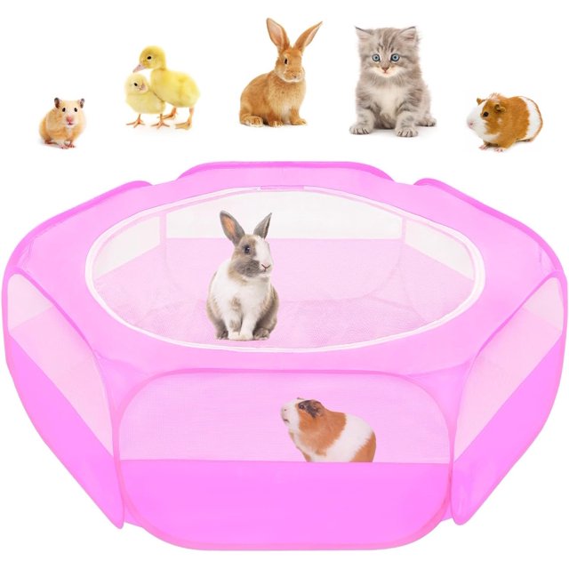 Small Animals Cage Tent Breathable & Transparent Pet Playpen Pop Open Outdoor/Indoor Exercise Fence Portable Yard Fence for Guinea Pig Rabbits Hamster Chillas Hedgehogs (Bla