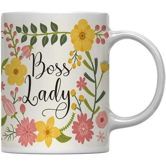Boss Lady Floral Flowers with Funny Rude Quote Ceramic Coffee Mug