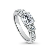 Rhodium Plated Sterling Silver Cubic Zirconia CZ 3-Stone Promise Engagement Ring Size 10