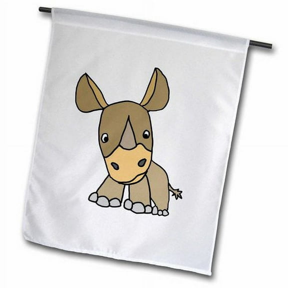 3dRose, Funny Cute Baby Rhino Cartoon, 12 x 18 inch Garden Flag