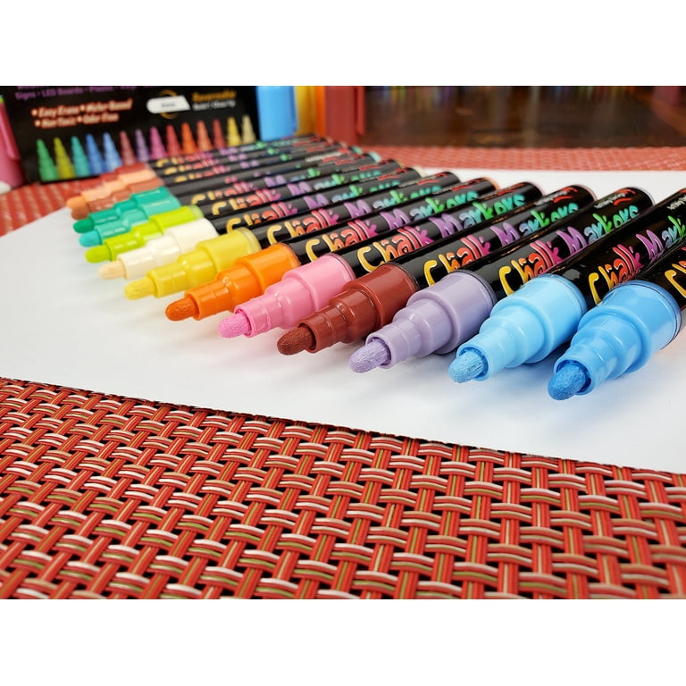 Blami 8 Pack Neon Sidewalk Chalk Markers - Water-based Liquid Chalk Markers  with Reversible Tips and Erasing Sponge included 