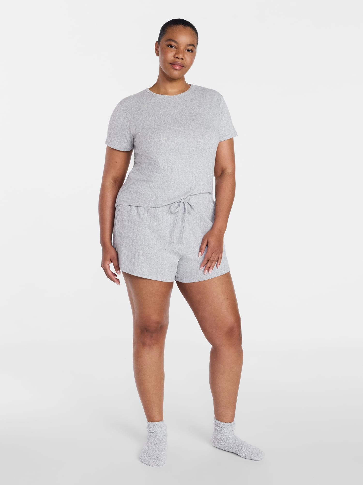 Joyspun Women’s Pointelle Knit Short Sleeve Sleepwear Tee, Sizes XS-3X