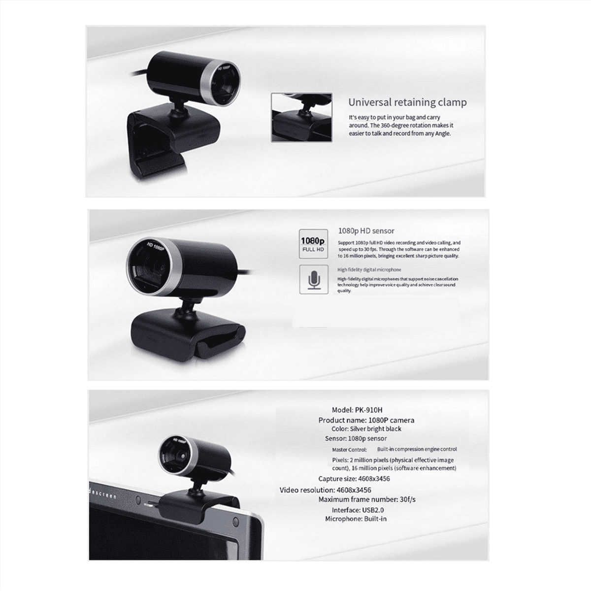 Webcam USB Camera 1080P 30FPS Streaming Web Camera Autofocus Living Stream Camera with Mics for Desktop Meeting,1 * Web Camera,As Shown