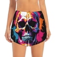 thumbnail image 2 of Balery Colorful Skull Pantalones cortos deportivos para mujer con forro y dos bolsillos, elásticos, para entrenamiento, gimnasio, yoga-Large, 2 of 7