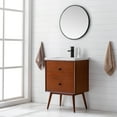 thumbnail image 3 of EVIVA Caramel 24 Inch Teak Mid Century Bathroom Vanity with Porcelain Top and Dovetail Drawers, 3 of 3