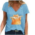 thumbnail image 2 of Hauts à Manches Courtes Grande Taille pour Femmes, T-Shirt Décontracté Mode Ample Col en V Imprimé Manches Courtes Col en V T-Shirt Femmes en Liquidation, 2 of 4