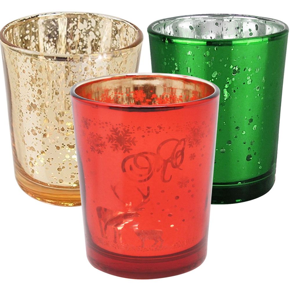 Christmas House Mercury Glass Tealight Candleholders Holiday Colors 8 Count