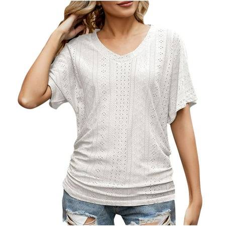 

White Blouse for Women Maternity Blouses Women s Casual Sexy Fashion Summer T-Shirt Cutout Tunic Ruffle Sleeve Top Blouse Solid Color Short Sleeve Women S Tops Tees & Blouses White XL