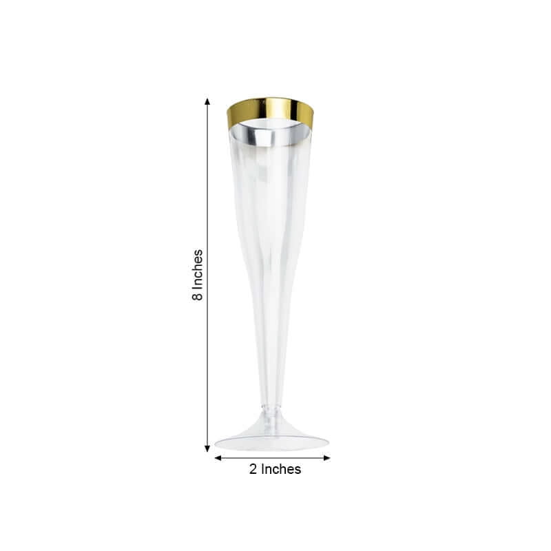 Efavormart 60 Pack 6oz Gold Rimmed Clear Champagne Flutes Cocktail Disposable Plastic Glasses - Perfect for Wedding Ceremonies, Birthday Celebrations, Upscale Occasions, and Special Events