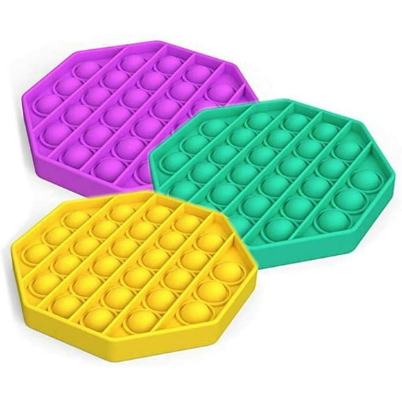 Bubble Sensory Fidget Toy,Autism Special Needs Stress Reliever Silicone Stress Reliever Toy,Squeeze Sensory Toy(Purple+Green+Yellow) (Octagon)